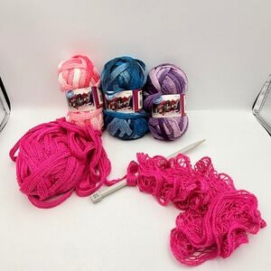 Big Lots La Scarf Yarn Lot 3 Full Skeins 1 Partial Plus 10mm Needle Mesh Ruffle